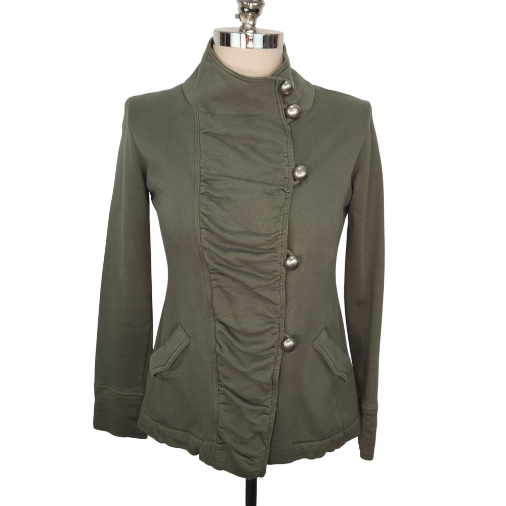 Indigenous Organic Cotton Ruched Front Military Jacket Olive Green Small